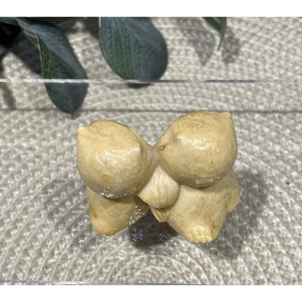 Vintage Side Eye Owl Couple Hong Kong Kitsch Hard Plastic Tan Mini Owl Figurine - Picture 7 of 16